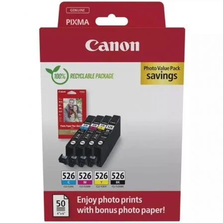 Canon CLI-526 Photo Value Pack (BK/C/M/Y) con Papel Fotográfico 10 x 15 cm